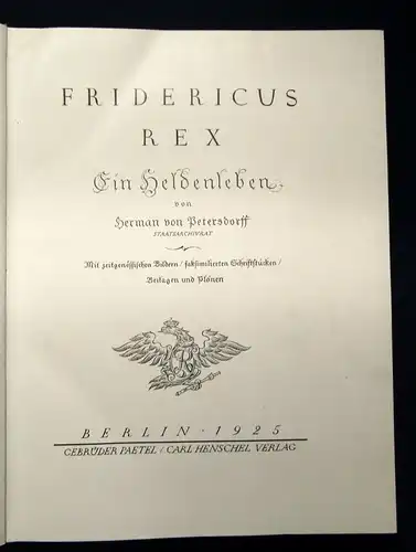 Petersdorff Fridericus Rex Ein Heldenleben 1925 Politik Zeitgeschichte js