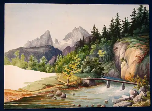 Egon Graf von Holtzendorff Aquarell 1881 Blick auf den Watzmann/Bayern Unikat js