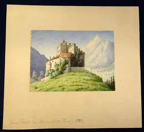 Egon Graf von Holtzendorff Aquarell Burg Ruine bei Meran Süd-Tirol 1883 j