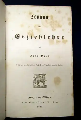 Jean Paul Levana oder Erziehungslehre 1845 Belletristik Klassiker Lehre mb