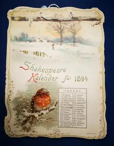 Shakespeare Kalender für 1894 Chromolithographie Jahrweiser Kalendarium js