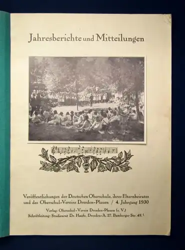 Haufe Deutsche Oberschule Dresden-Plauen Ostern 1930 4. Jg. Berichte  js