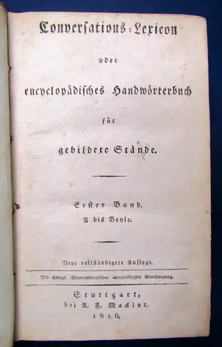 Conversations-Lexicon oder encyclopädisches Handwörterbuch 1.Bd. 1816 A-Boyle js