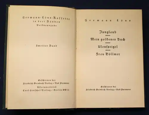 Hermann Löns 2 (von 3) Bänden 1927 6 Romane Belletristik Literatur Lyrik js