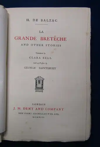 Balzac La Grande Breteche and Other Stories 1908 Geschichte Belletristik js