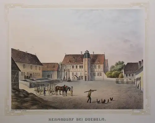 Lithografie Hermsdorf Doebeln Poenicke Schlösser & Rittergüter um 1855 Sachsen
