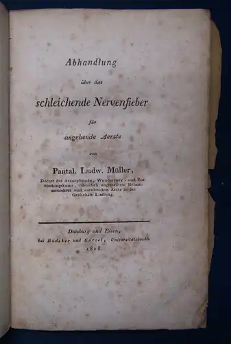 Müller Abhandlung über das schleichende Nervenfieber 1808 Medizin Typhus sf