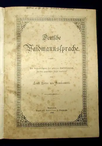 Dombrowski Deutsche Waidmannssprahce Zugrundlegung des Quellenmaterials 1892 j