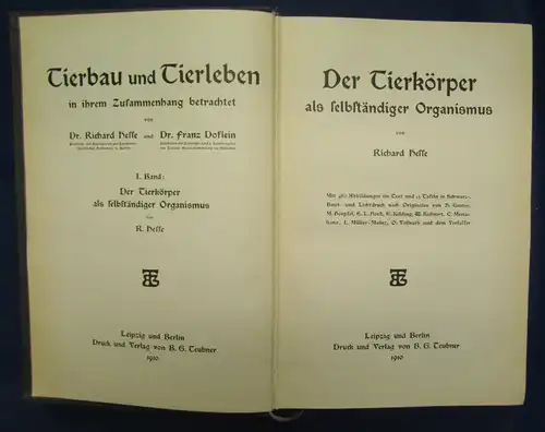 Hesse Tierbau u. Tierleben 2 Bde 1901/ 1914 selbständiger Organismus Zoologie js