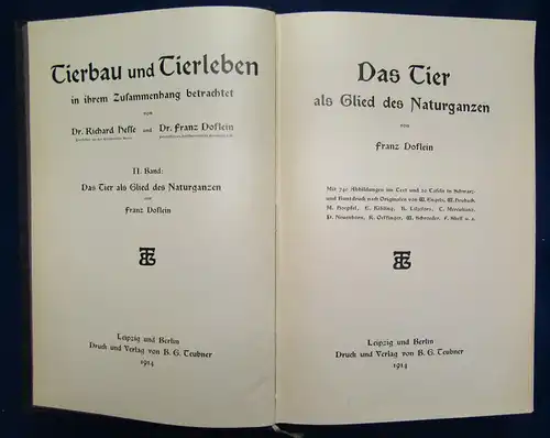 Hesse Tierbau u. Tierleben 2 Bde 1901/ 1914 selbständiger Organismus Zoologie js