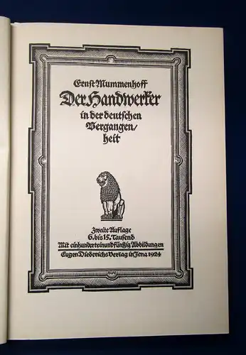 Mummenhoff Der Handwerker in der deutschen Vergangenheit 1924 Geschichte mb