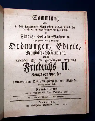 Sammlung aller Ordnungen, Edicte, Mandate, Rescripte etc. 1781 Friedrich II mb
