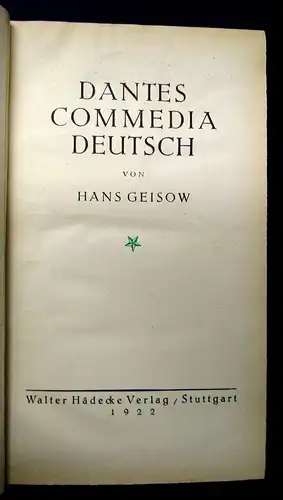 Geisow Dantes Commedia Deutsch 1922 Deutsche Ausgabe Literatur js