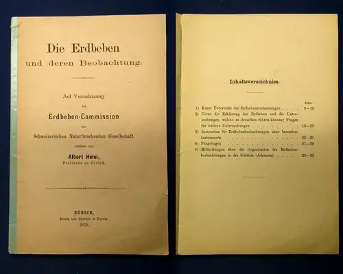 Heim die Erdbeben und deren Beobachtung 1879 Erdbeben- Comission Forschung js