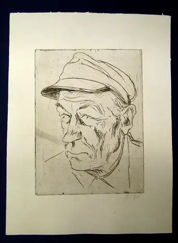 Hanns Georgi Radierung  "Portrait eines alten Arbeiters" signiert o. J. Kunst js