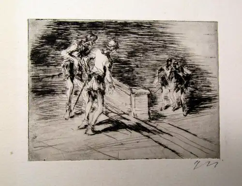 Hanns Georgi Radierung  "Wanderer Figurengruppe" signiert 1950 Kunst js