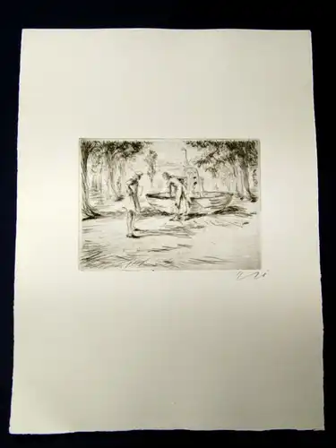 Hanns Georgi Radierung  " am Brunnen" signiert 12,5 x 8,5 cm o. J. Kunst js