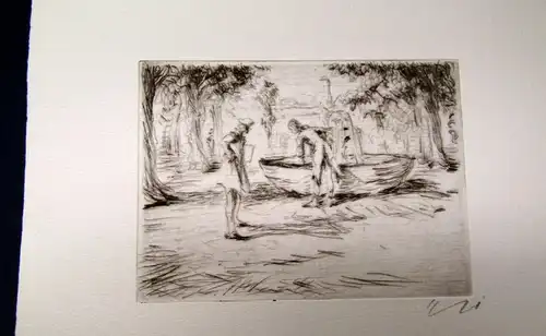 Hanns Georgi Radierung  " am Brunnen" signiert 12,5 x 8,5 cm o. J. Kunst js