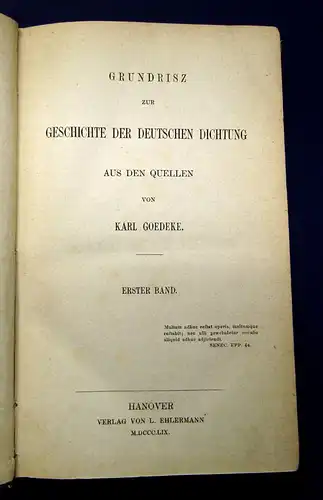 Goedeke Grundrisz zur Geschichte der deutschen Dichtung 2 Bde 1859 Belletristik