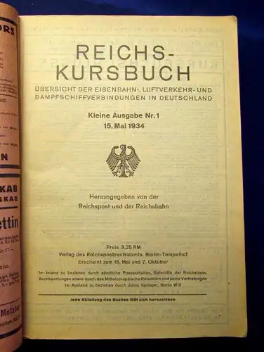 Kursbuch d. Eisenbahn- Luftverkehrverbindungen u.a. in Deutschland um 1930