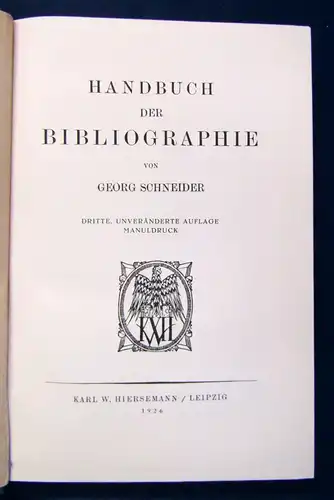 Schneider Handbuch der Bibliographie 1926 Literaturnachweisen Geschichte sf