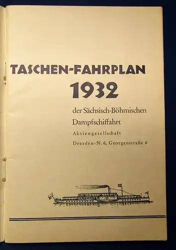 Sächs. Böhmische Dampfschiffahrt Taschenfahrplan Aktiengesellschaft  1932 js