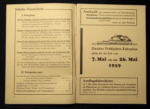 Sächs. Böhmische Dampfschiffahrt Aktiengesellschaft Fahrpläne u. Preise 1939 js