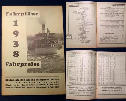 Sächs. Böhmische Dampfschiffahrt Fahrpreise Aktiengesellschaft  1938 js