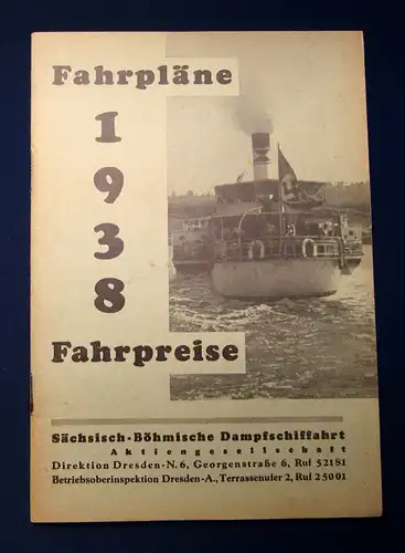 Sächs. Böhmische Dampfschiffahrt Fahrpreise Aktiengesellschaft  1938 js