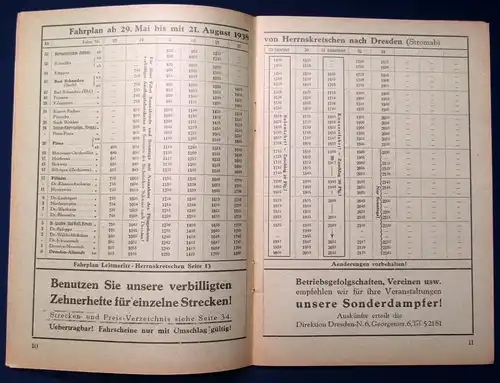 Sächs. Böhmische Dampfschiffahrt Fahrpreise Aktiengesellschaft  1938 js