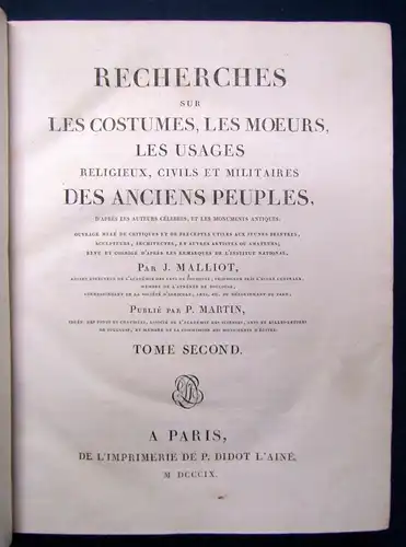 Malliot Recherches sur Les costumes.Les Moeurs Les Usages 3 Bde. 1809 js