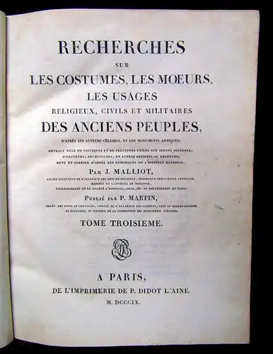 Malliot Recherches sur Les costumes.Les Moeurs Les Usages 3 Bde. 1809 js
