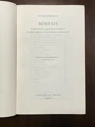 Auerbach Mimesis Erste Ausgabe 1946 Phililogie Kulturwissenschaft Philosophie mb