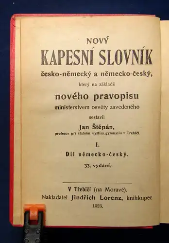 Stepan Neues Taschenwörterbuch der böhmischen u. deutschen Sprache 1923 js