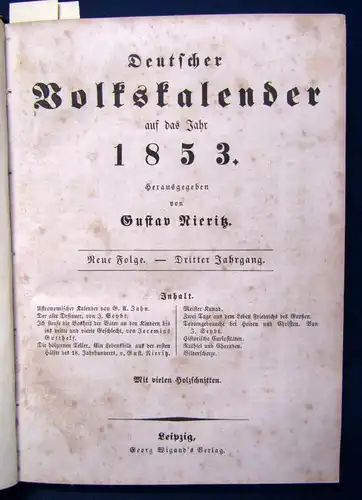 nieritz Deutscher Volkskalender auf das Jahr 1853 3. Jahrgang illustriert js