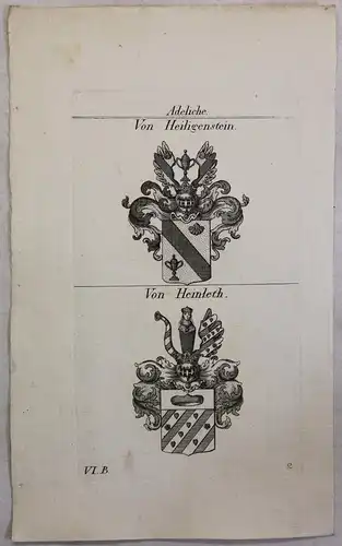 Kupferstich Wappen Familie Von Heiligenstein & Von Heinleth 1825 Heraldik Bayern
