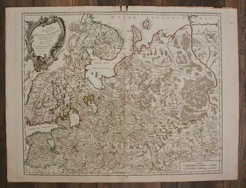 Orig. grenzkol. Kupferstichkarte von Vangondy "Nordteil europ. Russland" 1753 sf