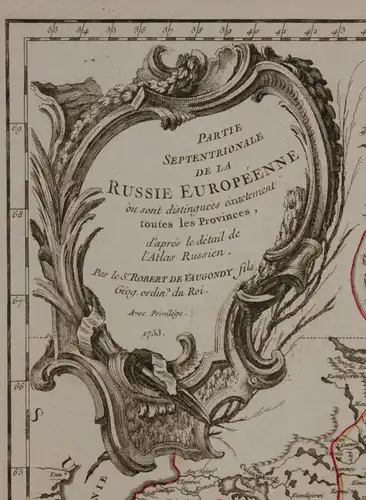 Orig. grenzkol. Kupferstichkarte von Vangondy "Nordteil europ. Russland" 1753 sf