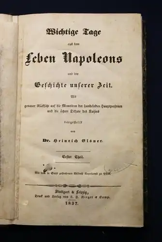 Elsner Wichtige Tage im Leben Napoleons und der Geschichte unserer Zeit 1837 js