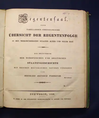 Wehmeyer Übersicht der Regentenfolge Staatengeschichte 1829 Europa Saxonica js