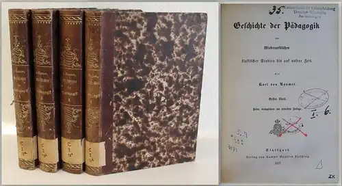 Raumer Geschichte der Pädagogik 4 Bände 1857 Erziehungswissenschaften xz
