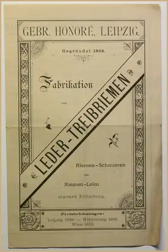 Orig. Prospekt Fabrikation von Leder-Treibriemen um 1870 Technik Geschichte sf
