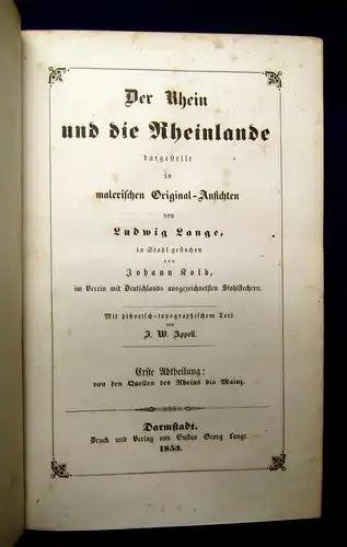 Lange Appell Der Rhein u die Rheinlande in malerischen Or.-Ansichten 2 Bde 1852