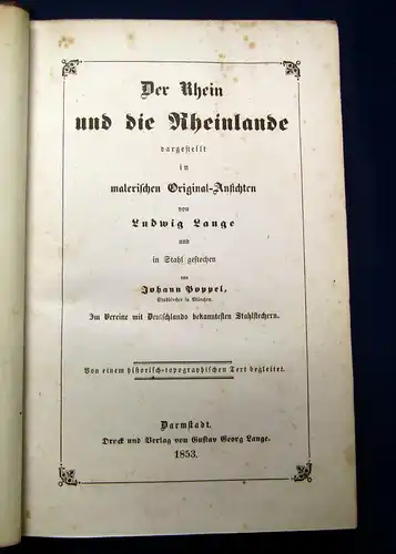 Lange Appell Der Rhein u die Rheinlande in malerischen Or.-Ansichten 2 Bde 1852