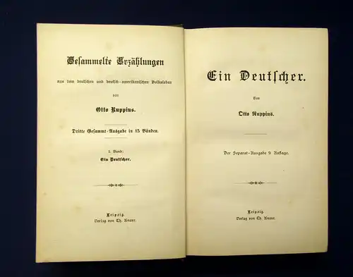 Ruppius Ges. Erzählungen aus dem dt.-amerik. Volksleben um 1895 Belletristik mb