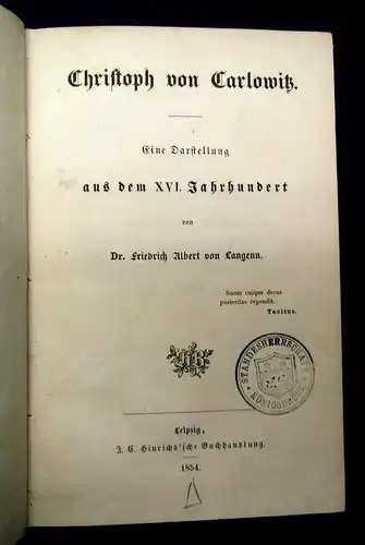 Langenn Christoph von Carlowitz Eine Darstellung aus dem XVI. Jahrhundert 1854 m