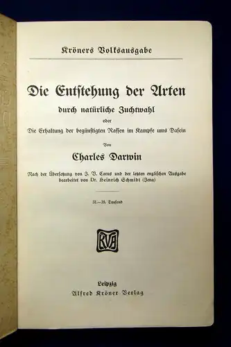 Darwin Die Entstehung d. Arten durch natürl. Zuchtwahl um 1900 Naturwissenschaft