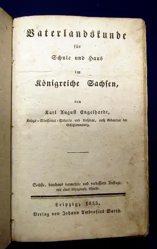 Engelhardt Vaterlandsstunde für Schule und Haus im Königreiche Sachsen 1833 mb