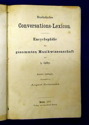 Gathy Musikal. Conversations-Lexicon Encycl. d. ges. Musikwissenschaft 1871 mb