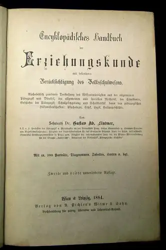 Lindner Encyclopädisches Handbuch der Erziehungskudnde 1884 Pädagogik  js